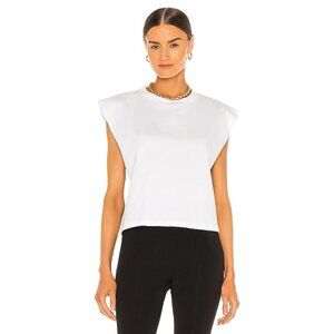 LNA White Cotton Crew Neck Sleeveless Cropped Muscle Strong Shoulder Tee Size M‎